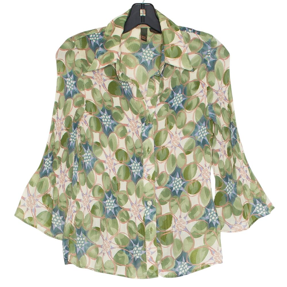 Serenade Top 3/4 Sleeve Floral Cottage Boho Y2K Retro Pleated Button Up Medium